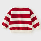 Dave&Bella Toddler Boys Red White Striped Cute Embroidery Daily Comfortable Sweatshirts