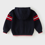 Dave&Bella Toddler Boys Navy Letter Hooded Soft Comfortable Cotton Cardigans