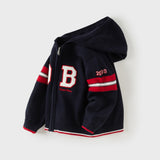 Dave&Bella Toddler Boys Navy Letter Hooded Soft Comfortable Cotton Cardigans