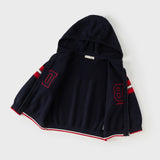Dave&Bella Toddler Boys Navy Letter Hooded Soft Comfortable Cotton Cardigans