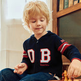 Dave&Bella Toddler Boys Navy Letter Hooded Soft Comfortable Cotton Cardigans