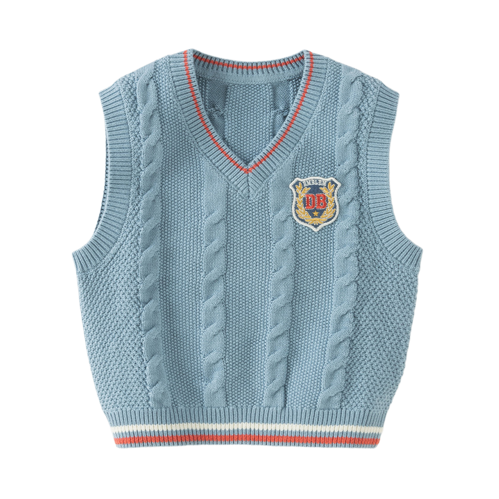 Dave&Bella Toddler Boys Blue V-neck Cotton Soft Plain Outwear Knitted Vests