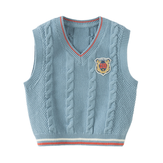 Dave&Bella Toddler Boys Blue V-neck Cotton Soft Plain Outwear Knitted Vests