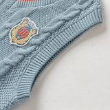 Dave&Bella Toddler Boys Blue V-neck Cotton Soft Plain Outwear Knitted Vests