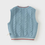 Dave&Bella Toddler Boys Blue V-neck Cotton Soft Plain Outwear Knitted Vests