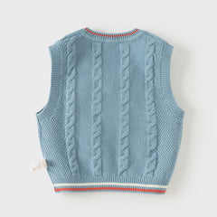 Dave&Bella Toddler Boys Blue V-neck Cotton Soft Plain Outwear Knitted Vests