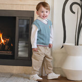 Dave&Bella Toddler Boys Blue V-neck Cotton Soft Plain Outwear Knitted Vests