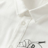 Dave&Bella Toddler Boys White Print Long Sleeve Soft Cotton Shirts