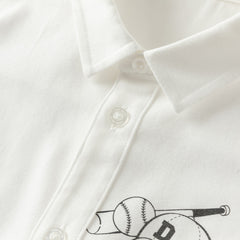 Dave&Bella Toddler Boys White Print Long Sleeve Soft Cotton Shirts
