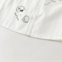 Dave&Bella Toddler Boys White Print Long Sleeve Soft Cotton Shirts