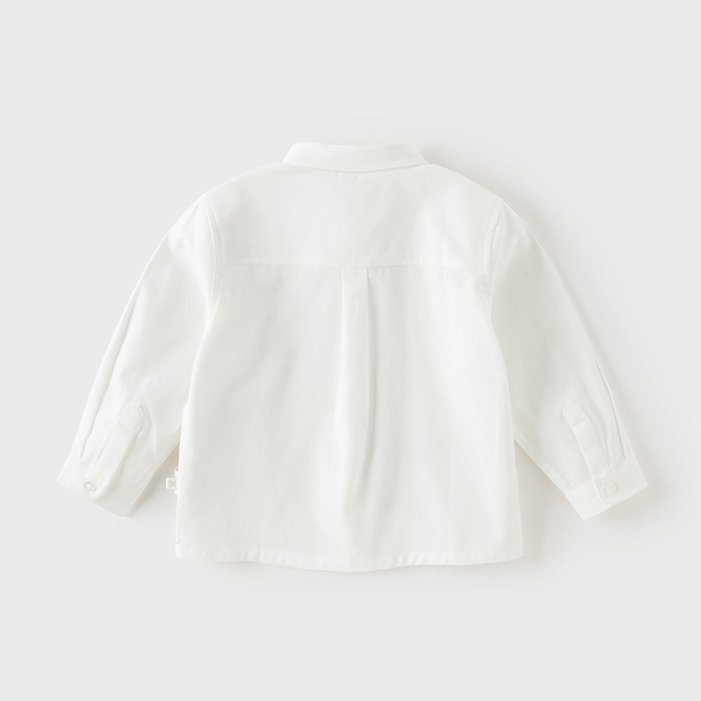 Dave&Bella Toddler Boys White Print Long Sleeve Soft Cotton Shirts