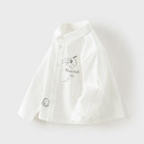 Dave&Bella Toddler Boys White Print Long Sleeve Soft Cotton Shirts