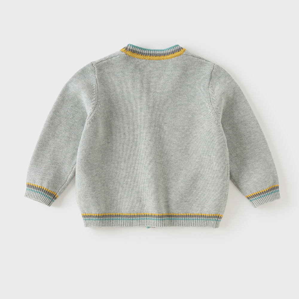 Dave&Bella Toddler Boys Grey Letter Jacquard Cozy Comfortable Cotton Cardigans