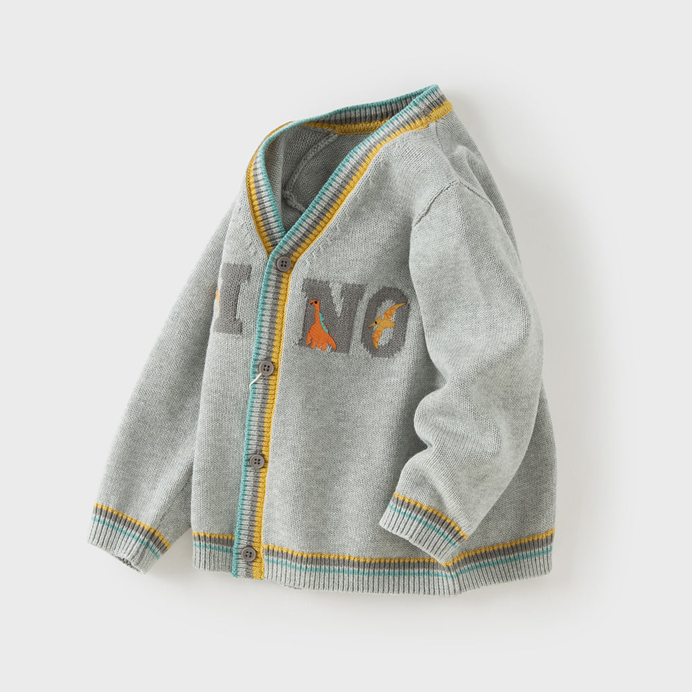 Dave&Bella Toddler Boys Grey Letter Jacquard Cozy Comfortable Cotton Cardigans