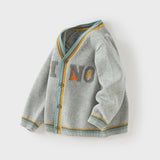 Dave&Bella Toddler Boys Grey Letter Jacquard Cozy Comfortable Cotton Cardigans