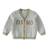 Dave&Bella Toddler Boys Grey Letter Jacquard Cozy Comfortable Cotton Cardigans
