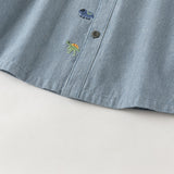 Dave&Bella Toddler Boys Blue White Striped Dinosaur Embroidery Soft Cotton Shirts