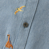 Dave&Bella Toddler Boys Blue White Striped Dinosaur Embroidery Soft Cotton Shirts