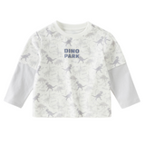 Dave&Bella Toddler Boys White Cute Dinosaur Print Cozy Soft Cotton T-shirts