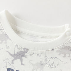 Dave&Bella Toddler Boys White Cute Dinosaur Print Cozy Soft Cotton T-shirts