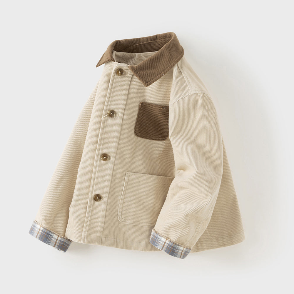 Dave&Bella Kid Boys Khaki Cotton Comfortable Versatile Lapel Coats