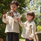 Dave&Bella Kid Boys Khaki Cotton Comfortable Versatile Lapel Coats