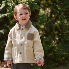 Dave&Bella Kid Boys Khaki Cotton Comfortable Versatile Lapel Coats
