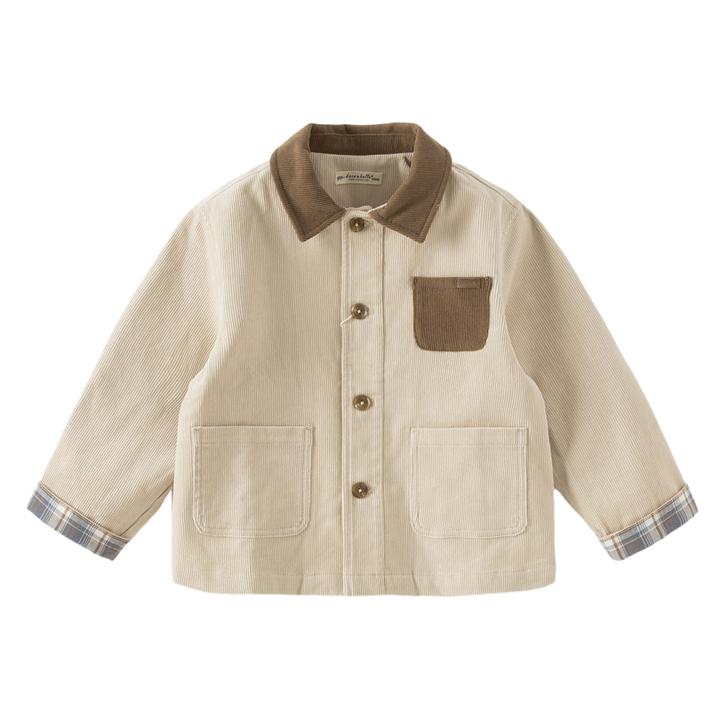 Dave&Bella Kid Boys Khaki Cotton Comfortable Versatile Lapel Coats