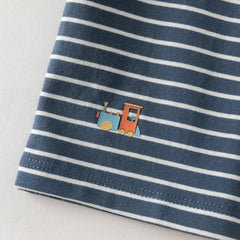 Dave&Bella Toddler Boys Navy/Brown Striped Cotton Casual Long Sleeve T-shirt