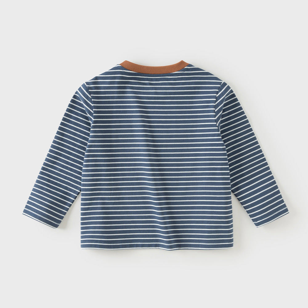 Dave&Bella Toddler Boys Navy/Brown Striped Cotton Casual Long Sleeve T-shirt