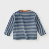 Dave&Bella Toddler Boys Navy/Brown Striped Cotton Casual Long Sleeve T-shirt