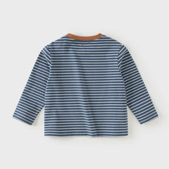 Dave&Bella Toddler Boys Navy/Brown Striped Cotton Casual Long Sleeve T-shirt