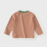 Dave&Bella Toddler Boys Navy/Brown Striped Cotton Casual Long Sleeve T-shirt