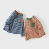 Dave&Bella Toddler Boys Navy/Brown Striped Cotton Casual Long Sleeve T-shirt
