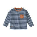 Dave&Bella Toddler Boys Navy/Brown Striped Cotton Casual Long Sleeve T-shirt