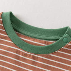 Dave&Bella Toddler Boys Navy/Brown Striped Cotton Casual Long Sleeve T-shirt