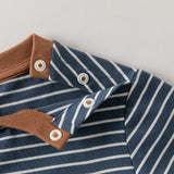 Dave&Bella Toddler Boys Navy/Brown Striped Cotton Casual Long Sleeve T-shirt
