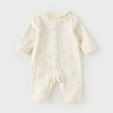 Dave&Bella Baby Girls/Boys Beige/Blue Cute Print Long Sleeve Breathable Rompers
