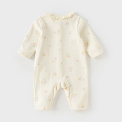 Dave&Bella Baby Girls/Boys Beige/Blue Cute Print Long Sleeve Breathable Rompers
