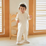 Dave&Bella Baby Girls/Boys Beige/Blue Cute Print Long Sleeve Breathable Rompers