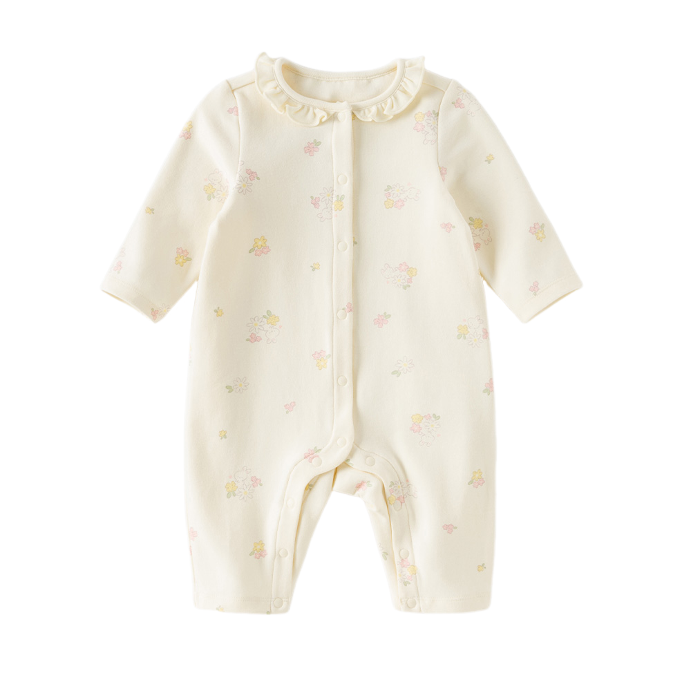 Dave&Bella Baby Girls/Boys Beige/Blue Cute Print Long Sleeve Breathable Rompers