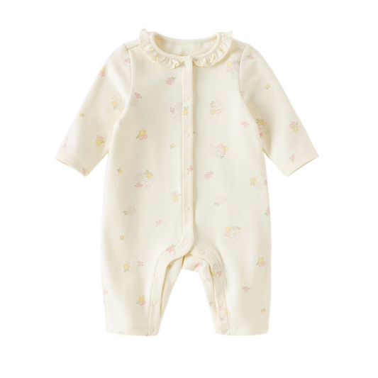 Dave&Bella Baby Girls/Boys Beige/Blue Cute Print Long Sleeve Breathable Rompers