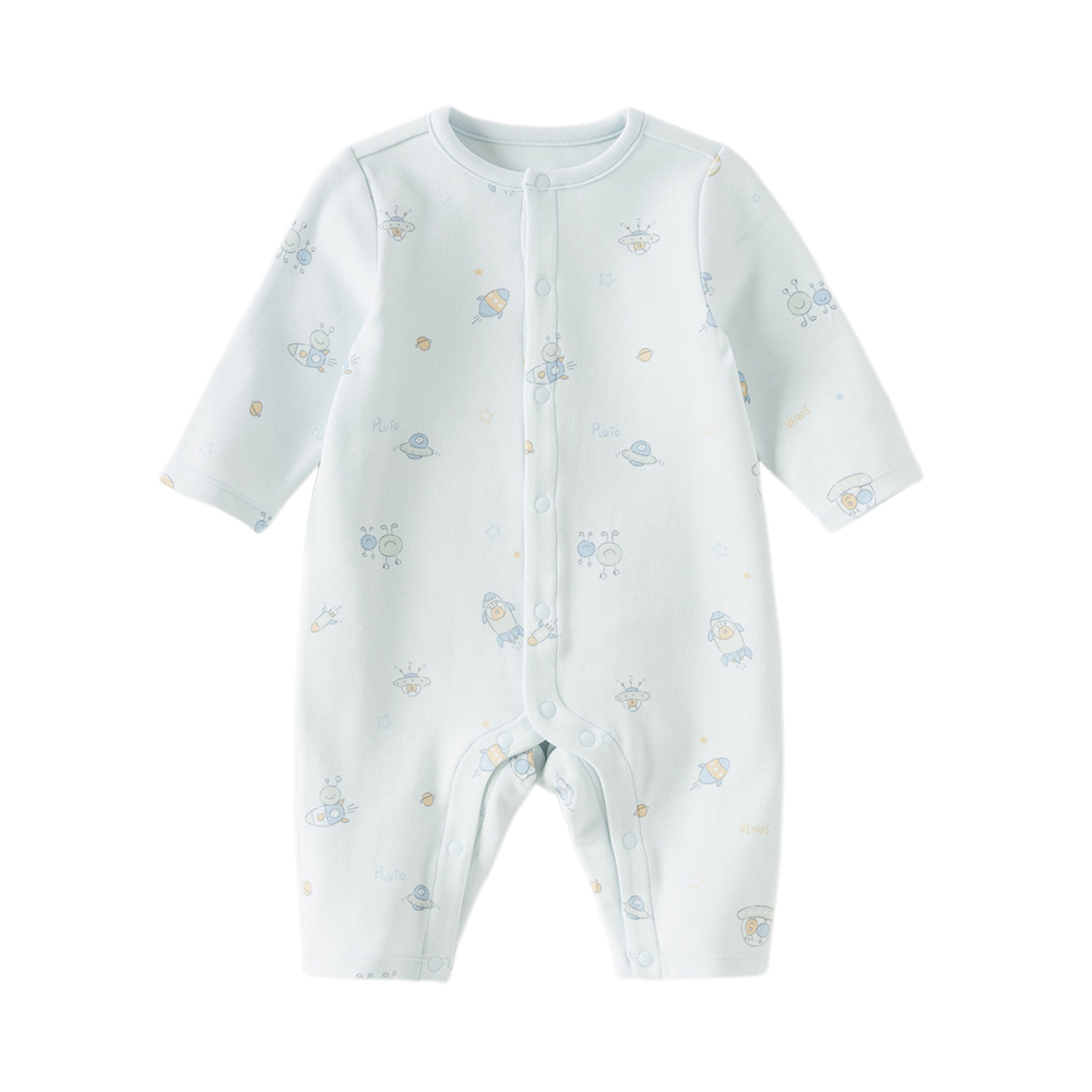 Dave&Bella Baby Girls/Boys Beige/Blue Cute Print Long Sleeve Breathable Rompers
