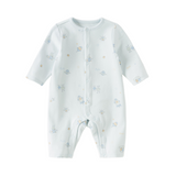 Dave&Bella Baby Girls/Boys Beige/Blue Cute Print Long Sleeve Breathable Rompers