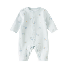 Dave&Bella Baby Girls/Boys Beige/Blue Cute Print Long Sleeve Breathable Rompers