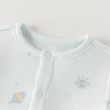 Dave&Bella Baby Girls/Boys Beige/Blue Cute Print Long Sleeve Breathable Rompers