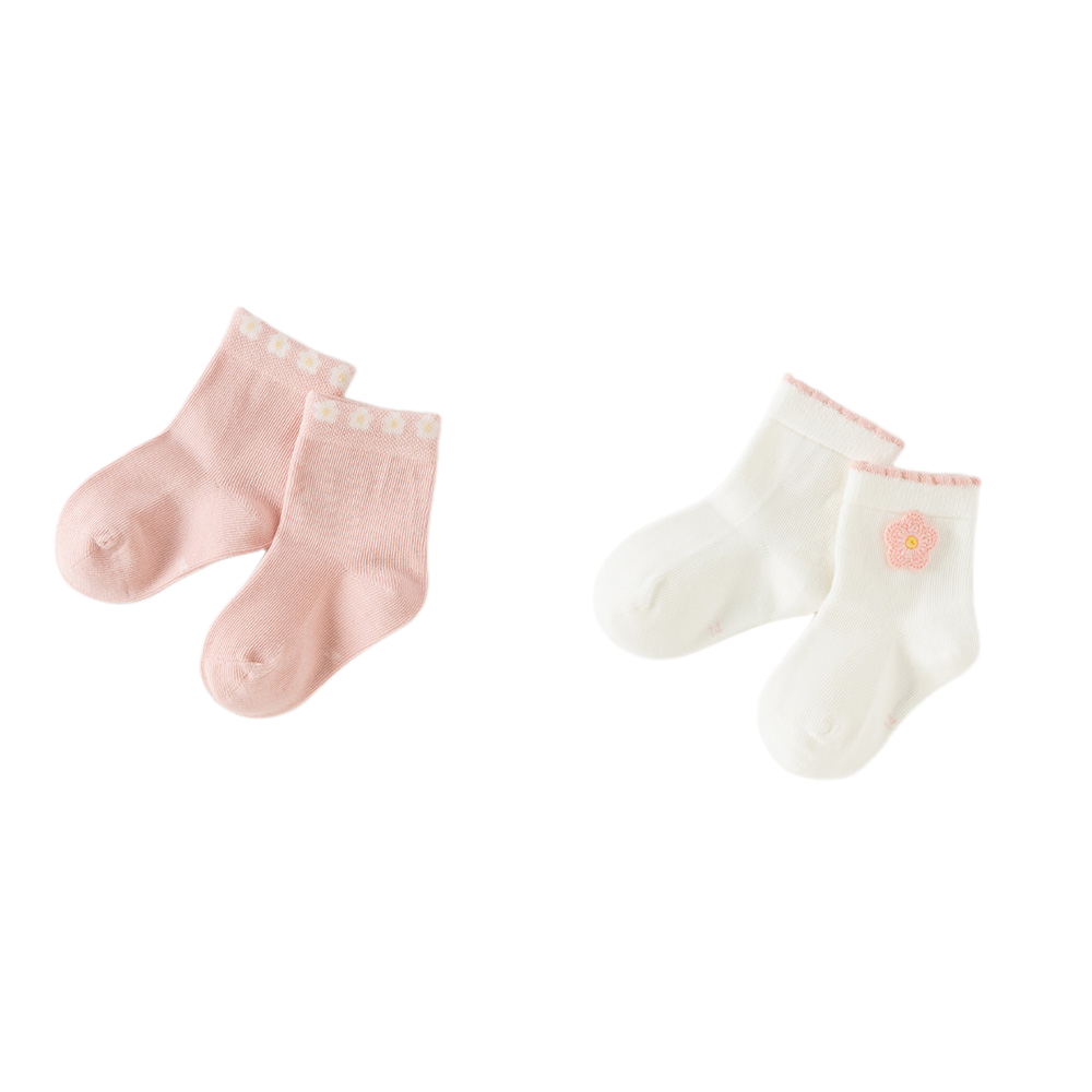 Dave&Bella Toddler Girls Love /Flower Group Cute Print Soft Casual Short Socks[Pack of 2]