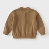 Dave&Bella Toddler Boys Brown Rabbit Print Round Collar Cozy Cardigans