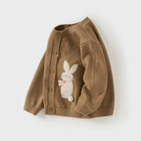 Dave&Bella Toddler Boys Brown Rabbit Print Round Collar Cozy Cardigans