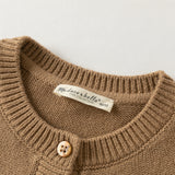 Dave&Bella Toddler Boys Brown Rabbit Print Round Collar Cozy Cardigans